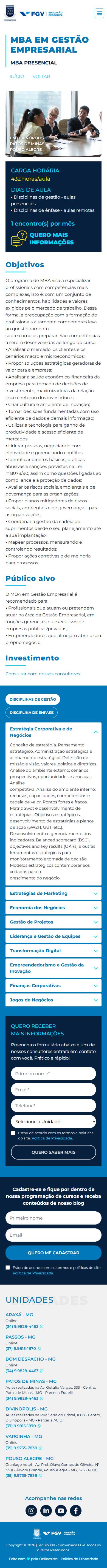 Página do curso, antes, celular