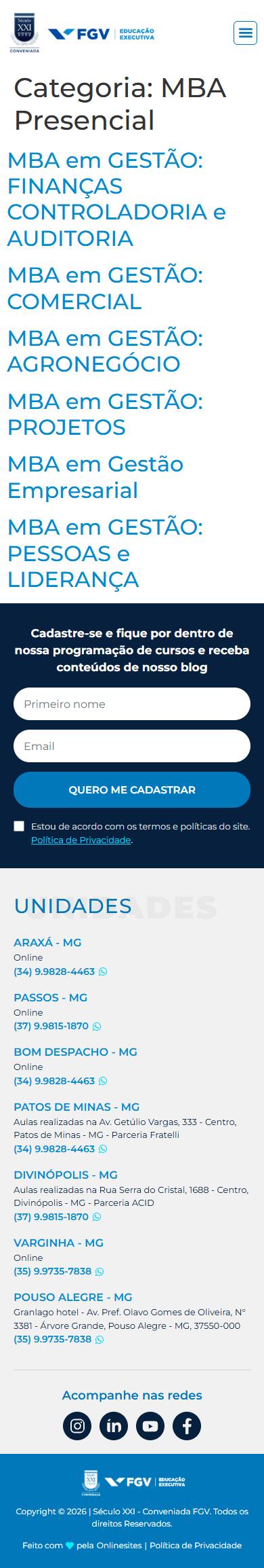 Listagem MBA Presencial, antes, celular