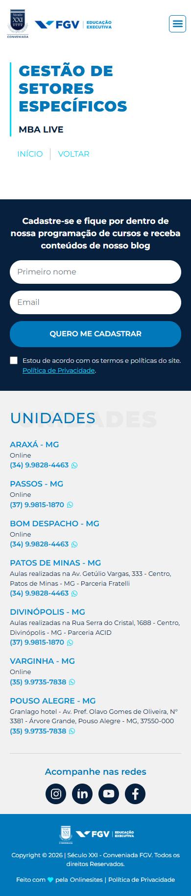 Gestão de setores específicos, antes, celular