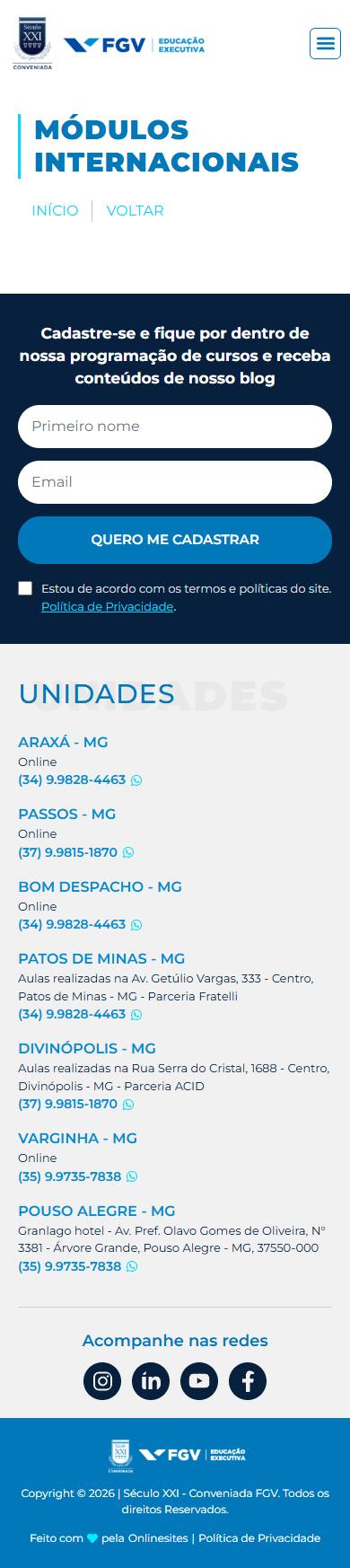 Módulos internacionais, antes, celular