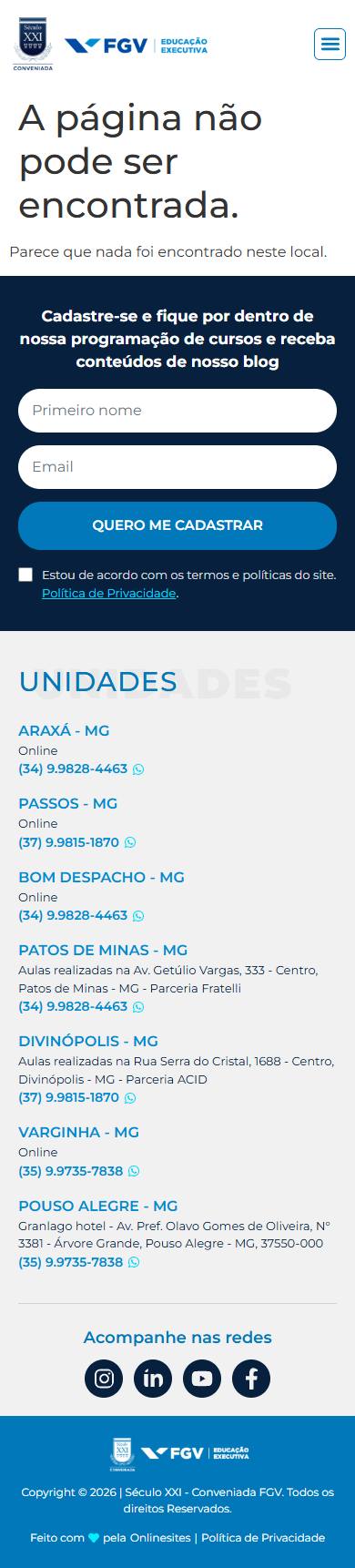 Página não encontrada (404), antes, celular