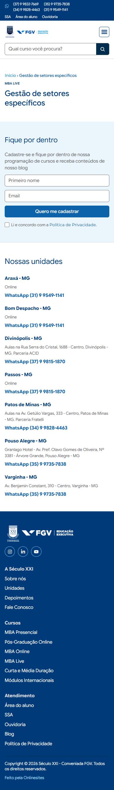 Gestão de setores específicos, depois, celular